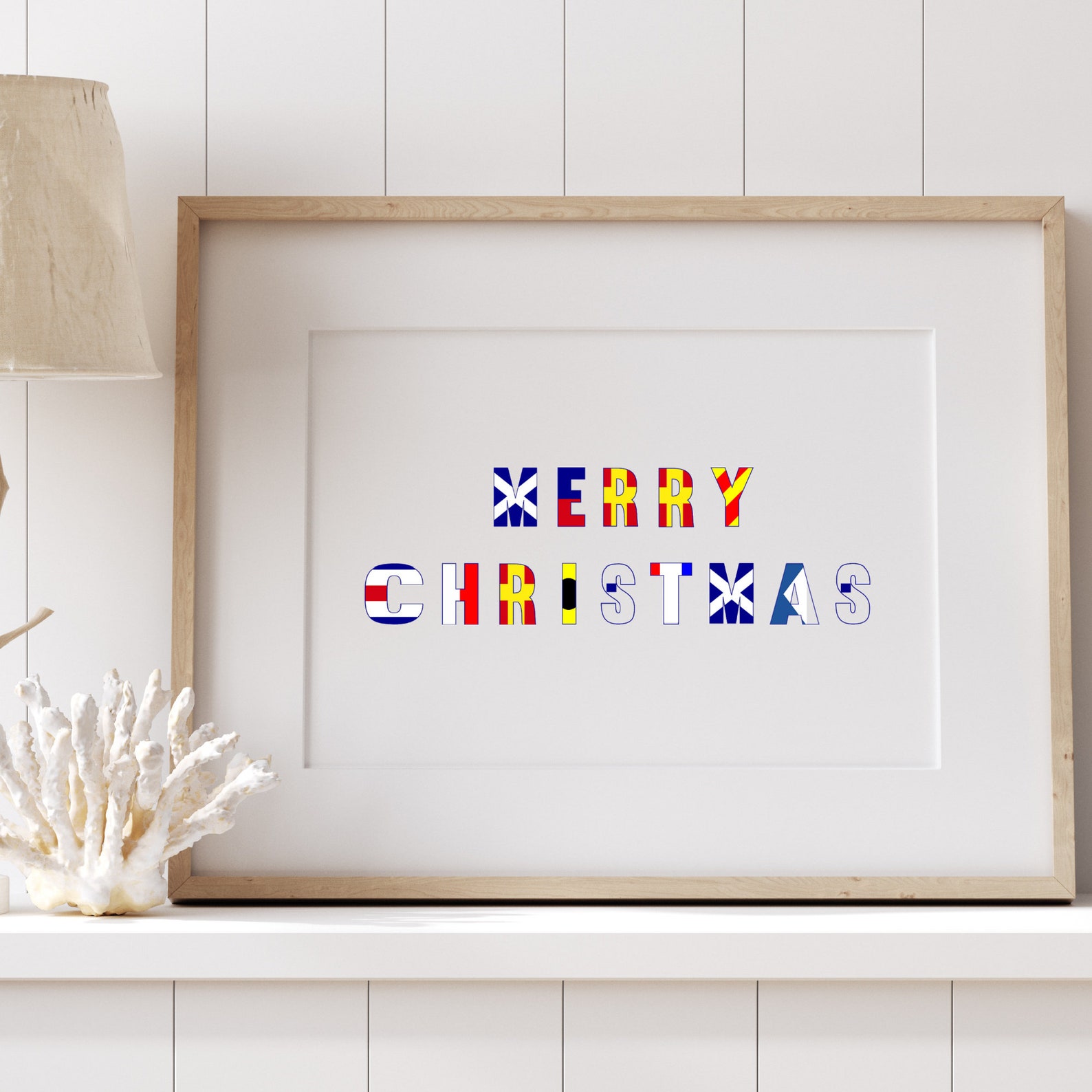 Nautical Signal Flags Christmas Wall Sign Digital Download Printable, Merry Christmas Wall ...