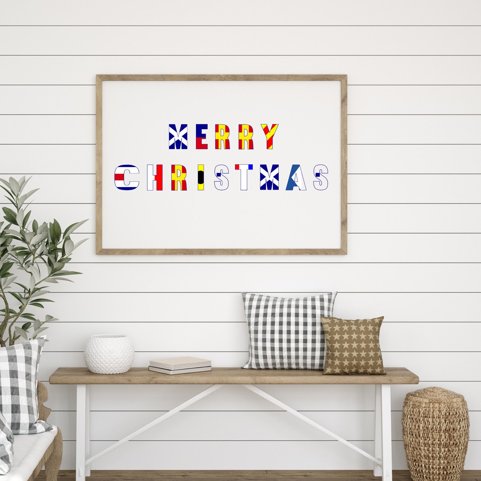 Nautical Signal Flags Christmas Wall Sign Digital Download Printable, Merry Christmas Wall ...