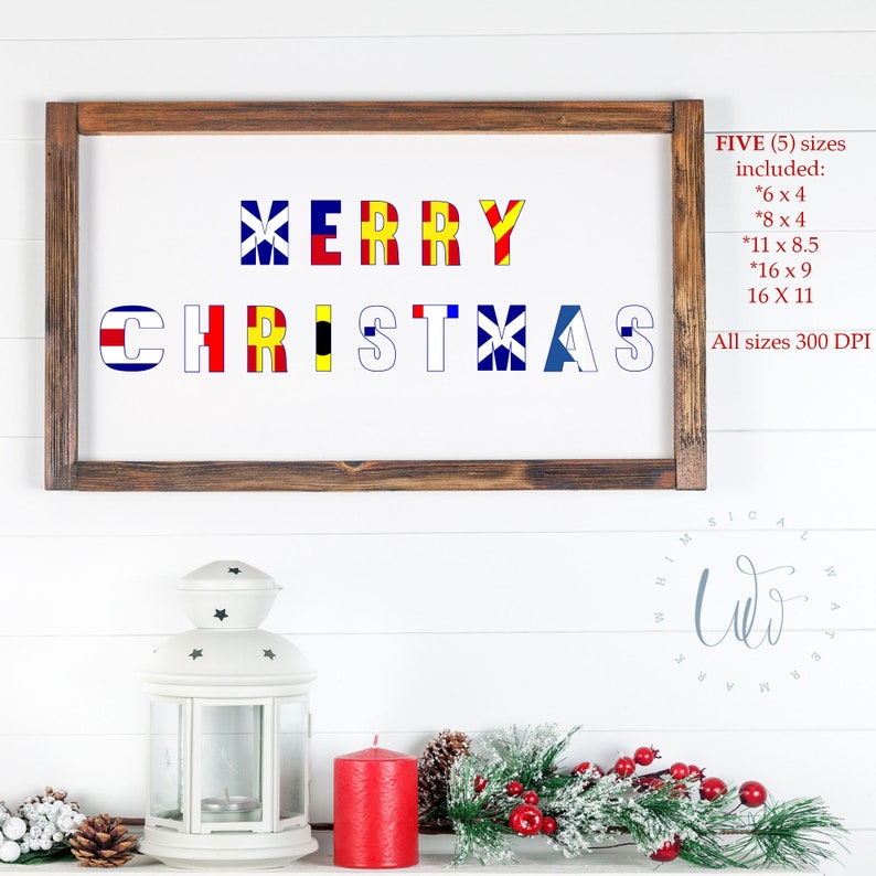 Nautical Signal Flags Christmas Wall Sign Digital Download Printable, Merry Christmas Wall ...