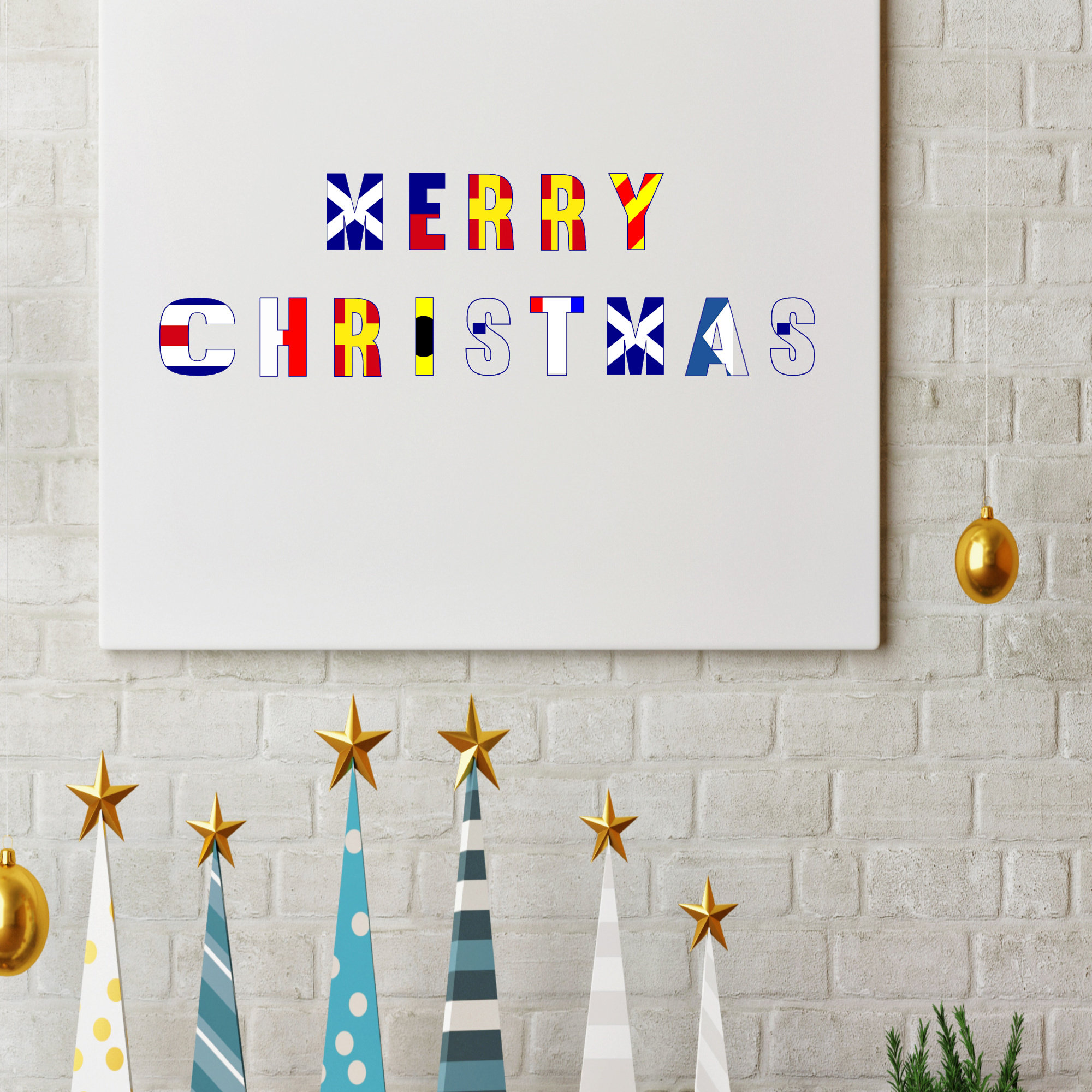 Nautical Signal Flags Christmas Wall Sign Digital Download Printable, Merry Christmas Wall ...