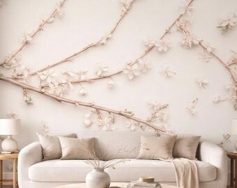 Whispering Branches Wall Mural BEIGE | Botanical Wallpaper | Peel & Stick Removable Wallpaper | Neutral Luxury Wall Decor | Custom Wall Art