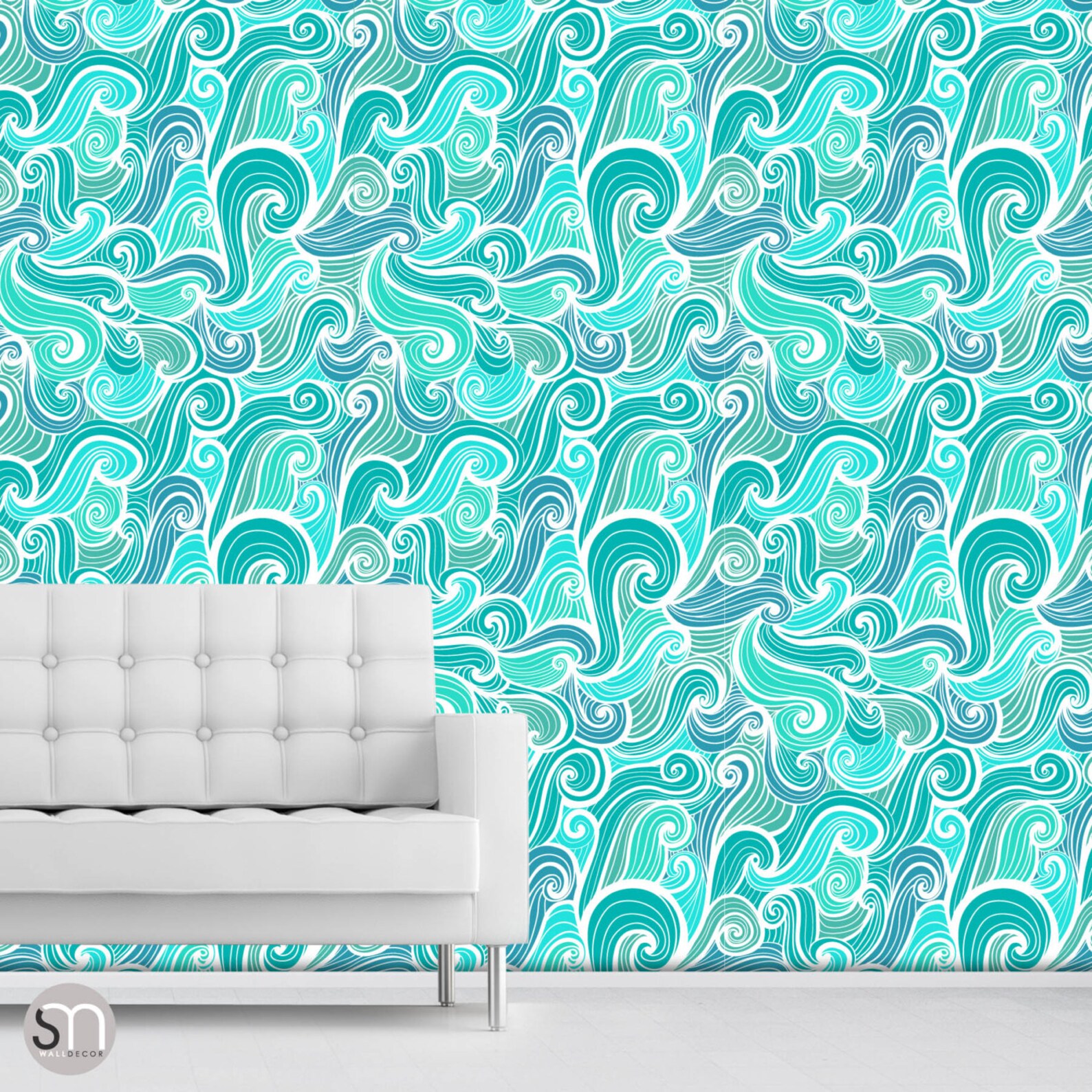 AQUA ABSTRACT WAVES - Self Adhesive Removable Wallpaper by Graphicsmesh ...