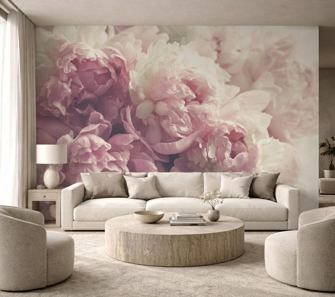 Blush Peony Wall Mural Peel and Stick Wallpaper | Pink Floral Bedroom ...