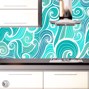 AQUA ABSTRACT WAVES - Self Adhesive Removable Wallpaper by Graphicsmesh ...