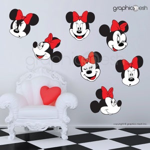 MINNIE MOUSE various faces with RED Bow - Wall decals - Replica surface graphics interior decor by GraphicsMeshs