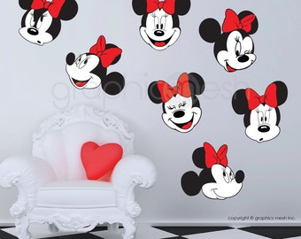 MINNIE MOUSE various faces with RED Bow - Wall decals - Replica surface graphics interior decor by GraphicsMeshs