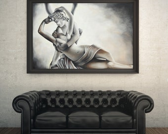 Psyche Revived by Cupid's Kiss - Glicee of original Fine Art Painting of a sculpture from Paris Louvre - Print on Canvas by GraphicsMesh