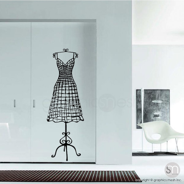 STICKER MURAL Wire Dress Form | Autocollants amovibles | Décalques de design de mode | Décoration intérieure par Graphics Mesh
