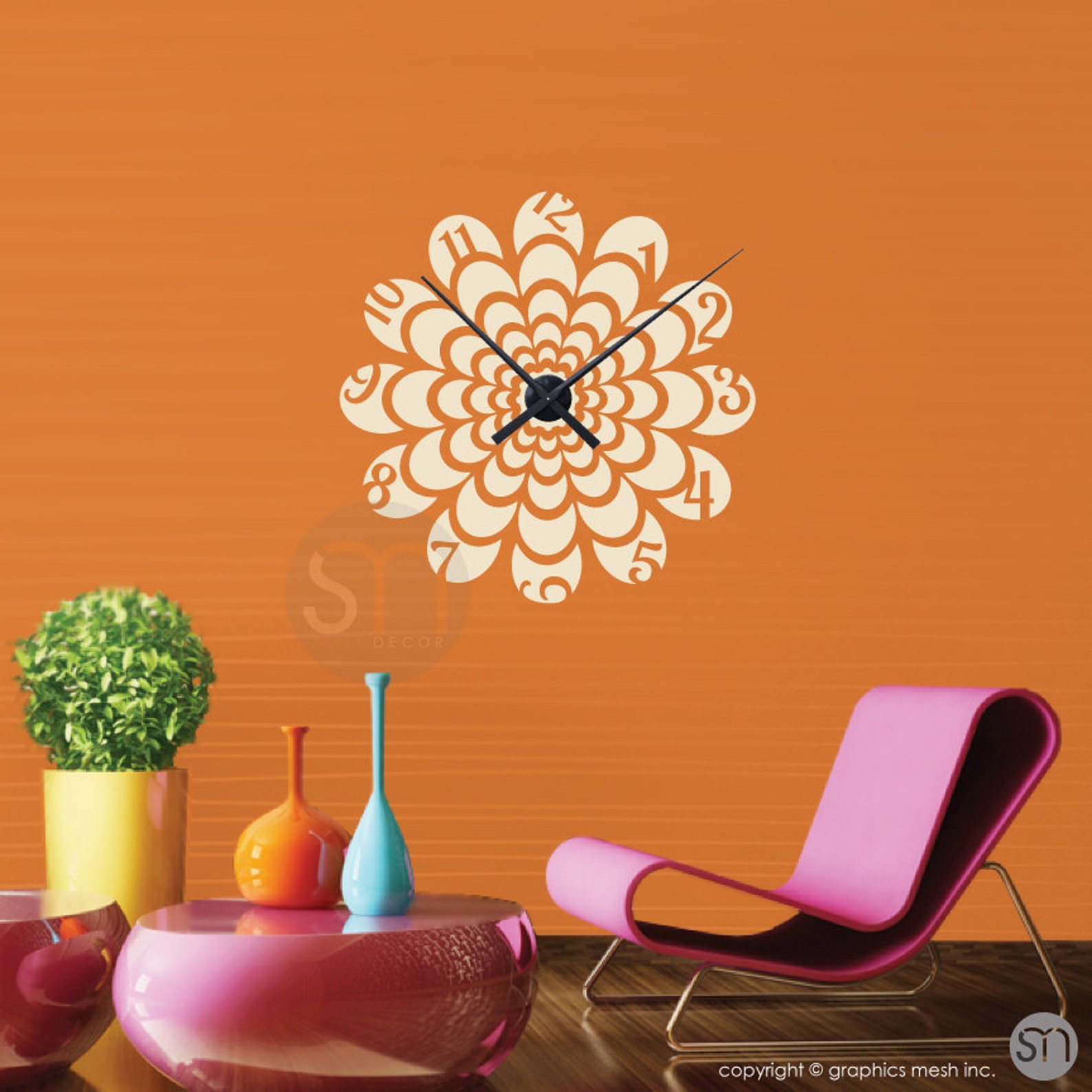 FLORAL BURST CLOCK wall decals Floral art vinyl cut out Etsy