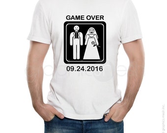 Custom T-shirt GAME OVER for men - Getting Married with Personalized date Tee - Funny wedding shirt