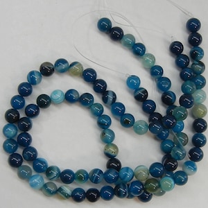 BLUE STRIPED AGATE beads, blue agate beads, 8mm blue agate, 1 strand, round bead, beading supplies, destash beads, jane bari beads on Etsy