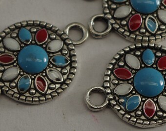 6 ENAMEL CONNECTORS, connector charms, beading supplies, beading destash, jewelry supplies, Australian Etsy shop for beading supplies