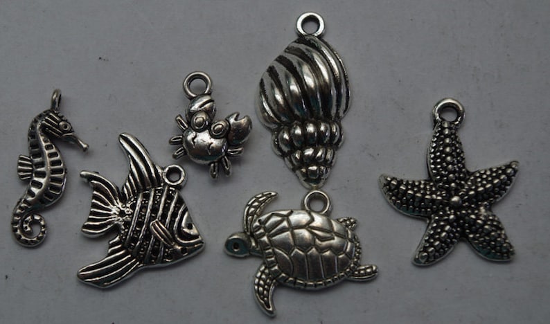 jewelry supplies beading destash OCEAN CHARMS silver toned alloy sea charms jane bari beads set of 6 jewellery supplies