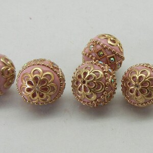 INDONESIA BEADS (2) big pink and gold Indonesia beads, tribal beads, ethnic beads, handmade big pink clay beads image 3