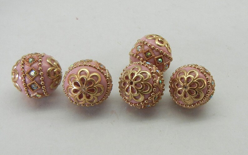 INDONESIA BEADS (2) big pink and gold Indonesia beads, tribal beads, ethnic beads, handmade big pink clay beads image 3