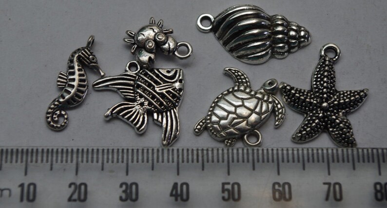 jewelry supplies beading destash OCEAN CHARMS silver toned alloy sea charms jane bari beads set of 6 jewellery supplies