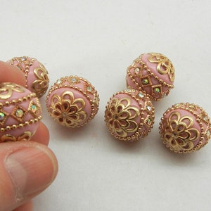 INDONESIA BEADS (2) big pink and gold Indonesia beads, tribal beads, ethnic beads, handmade big pink clay beads image 2