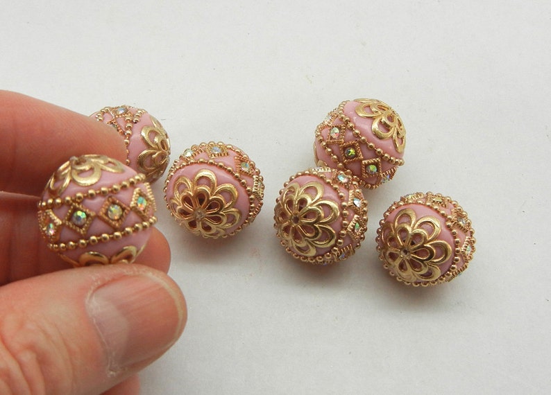 INDONESIA BEADS (2) big pink and gold Indonesia beads, tribal beads, ethnic beads, handmade big pink clay beads image 2