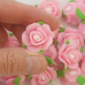 POLYMER CLAY ROSE, (3), beading destash, beading supplies, jewelry supplies, jewellery supplies, rose bead, pink beads, jane bari beads