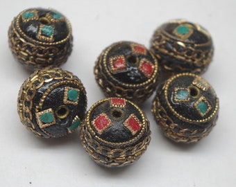 BLACK INDONESIA BEADS, (2)  tribal bead, ethnic bead, handmade, clay bead, beading supply, black beads, jane bari beads, destash beads
