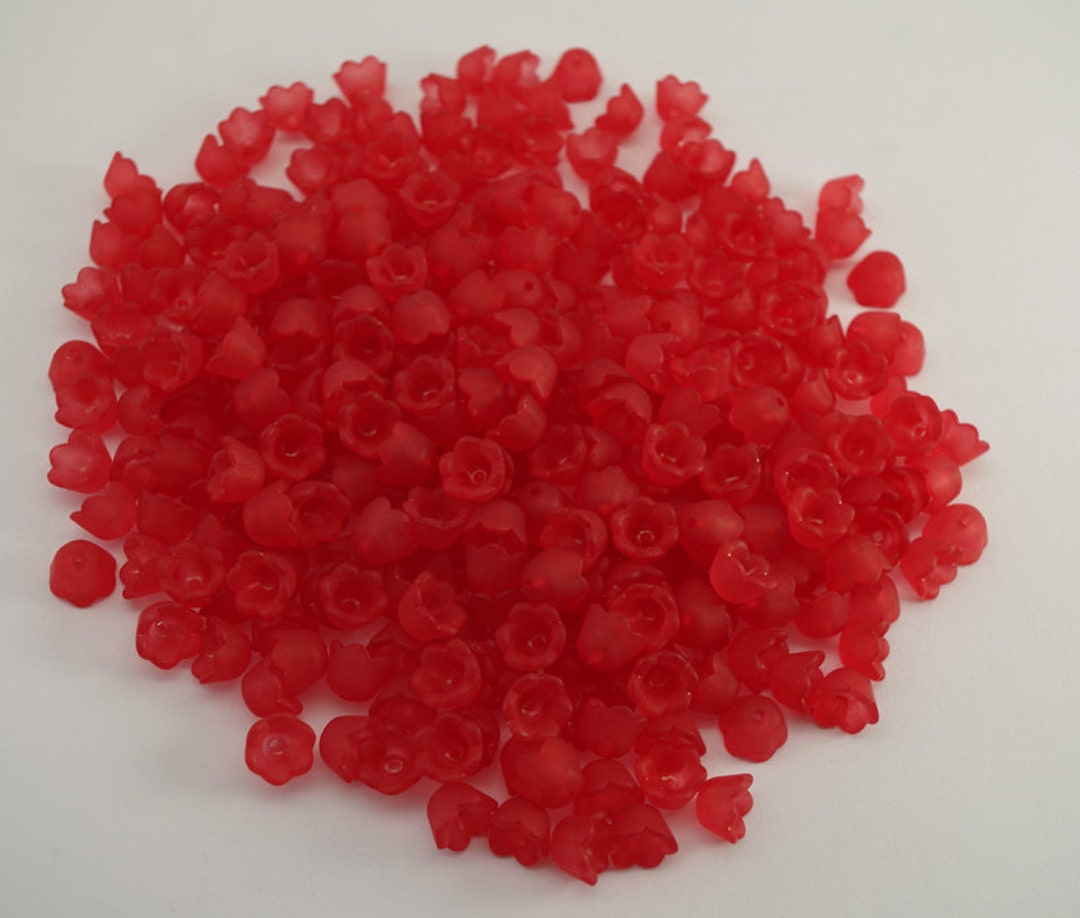 RED LUCITE FLOWER Beads, Red Flowers, Small Flowers, Small Red Frosted