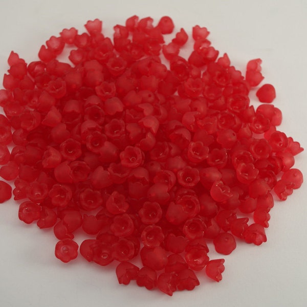 RED LUCITE FLOWER beads, red flowers, small flowers, small red frosted lucite flower beads, beading supplies, Australia