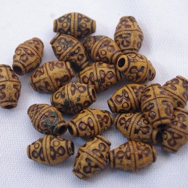CARVED BEAD, (20) tribal bead, ethnic bead, bicone bead, acrylic, beading supplies, best price, wood style, affordably priced, destash beads