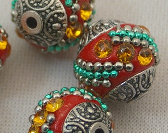 INDONESIA BEAD (2) tribal bead, ethnic bead, handmade, round bead, clay bead, beading supplies, tangerine, affordably priced, destash beads