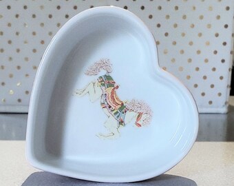 Upcycled Small Pink Heart Bowl Dish with Colorful Carousel Horse Decal Added to the Inside - Unique One of a Kind Item