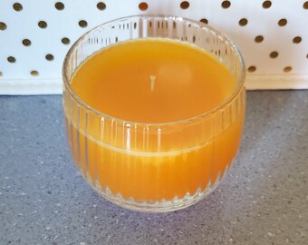 Upcycled Glass Container Candle with Vertical Grooves Design - Light Orange Wax - Lightly  Scented