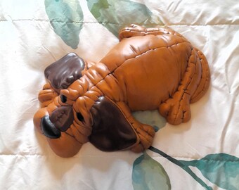 Ceramic Floppy Hound Dog Lying Down - Quilted Look Effect - Hand Painted OOAK