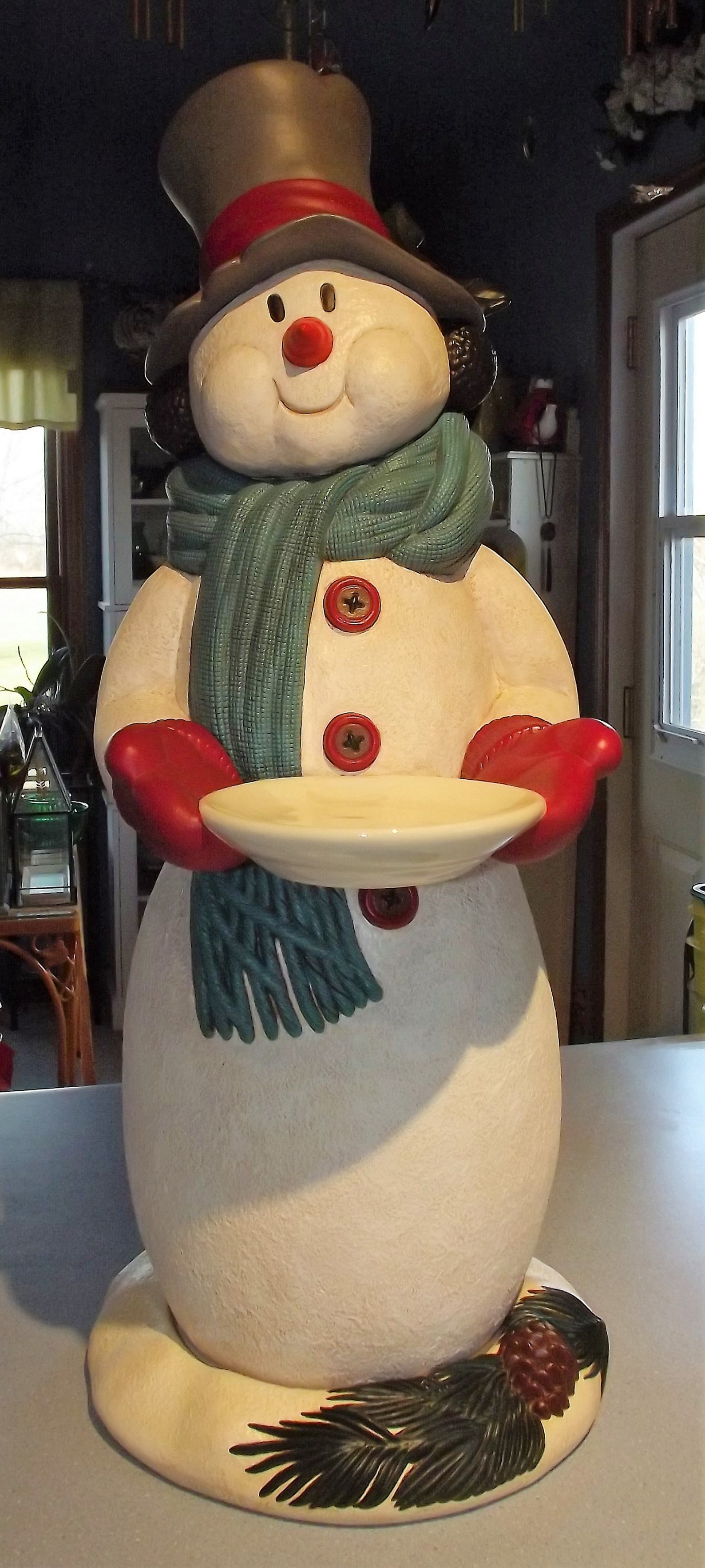 Large Cute Ceramic Snowman Holding a Small Plate Wearing a Etsy