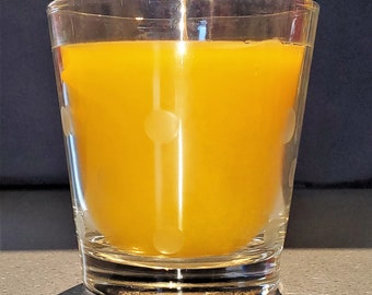 Upcycled Clear Glass Container with Engraved Polka Dots Candle - Bright Yellow Wax -  Frangipanni Scented