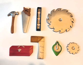 Ceramic Carpentry Mobile Pieces - Ready to Assemble - Tools to Hang From Central Large Sawblade