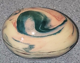 Marbled Teal & Pink Glazed Ceramic Egg - Easter Decor