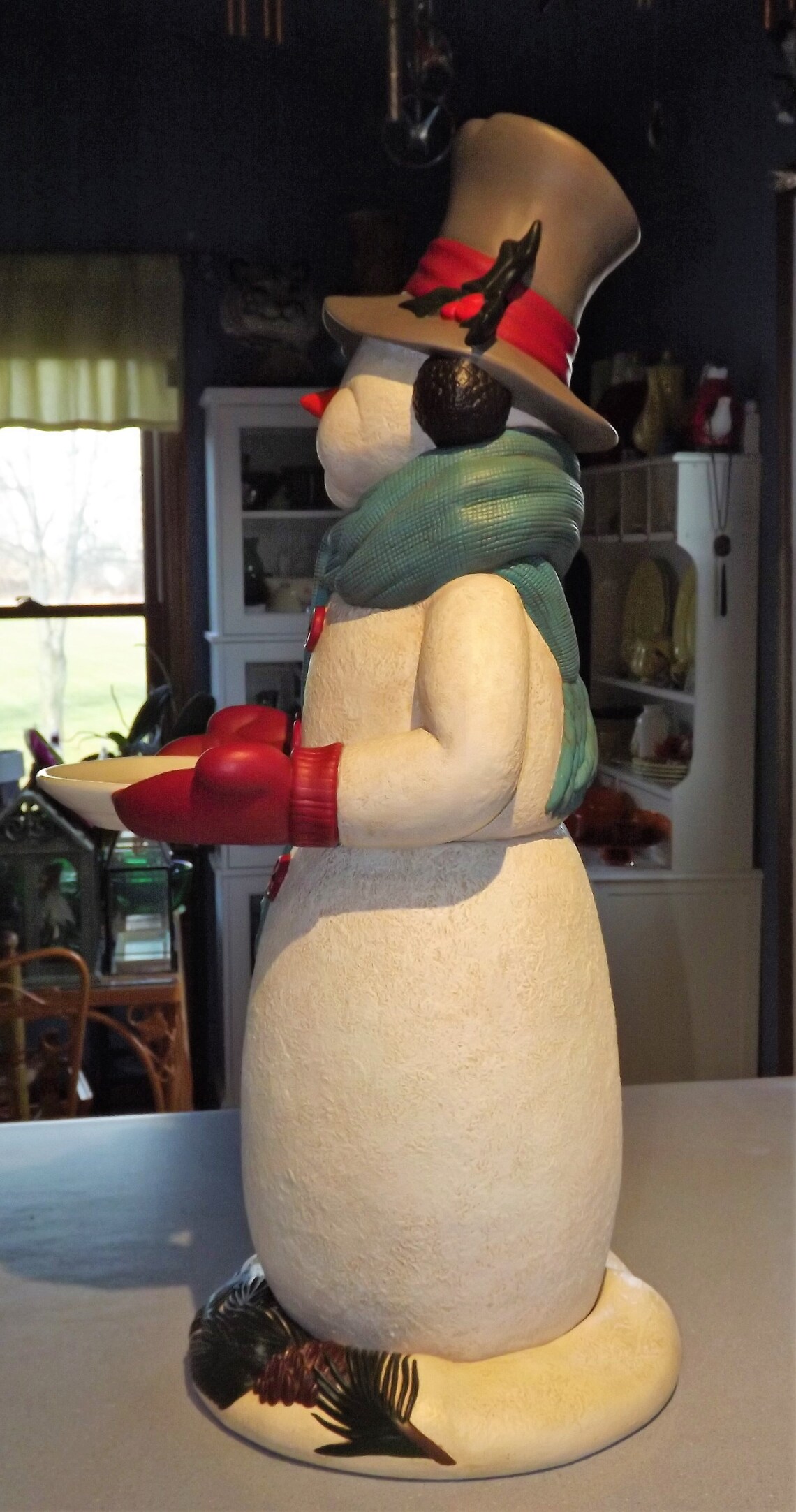 Large Cute Ceramic Snowman Holding a Small Plate Wearing a Etsy