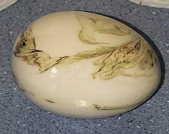 Vintage Marbled Ceramic Easter Egg - Light Green & Gold Glaze