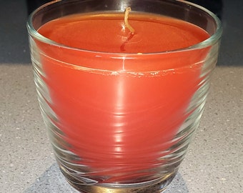 Upcycled Clear with Wavy Ridges Glass Container Candle - Tomato Red Wax -  Apple Spice Scented