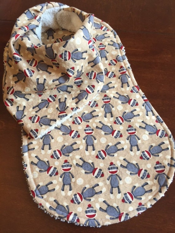 Items similar to Sock Monkey 2 Piece Bib and Burp Cloth set! on Etsy