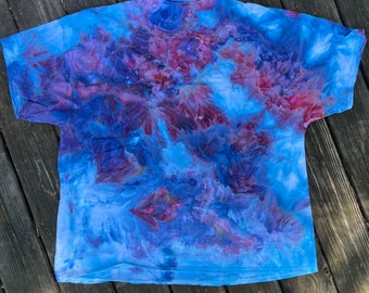 3XL Watercolor Ice Dyed T-Shirt Blue Red Magenta