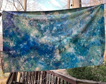 Cotton Watercolor Tablecloth Ice Dyed, Blue Purple Wallhanging,