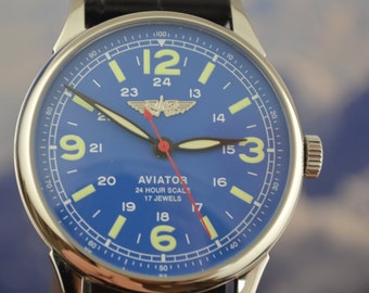 Bekijk Raketa Buran, militair vintage horloge Aviator, militaire vintage pols herenhorloges, collectible mechanisch unisex horloge lederen band