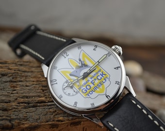 Ukraine 2022 Watch Russian warship Go F**k. Mens watch military. Support Ukraine