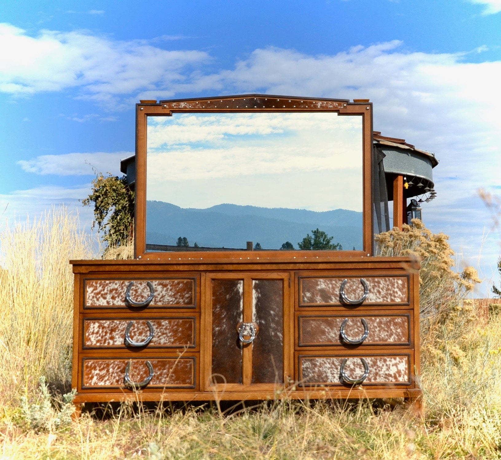 Cowhide Dresser with Mirror