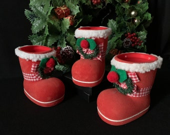 1970-80s Flocked Christmas Boot Decanters