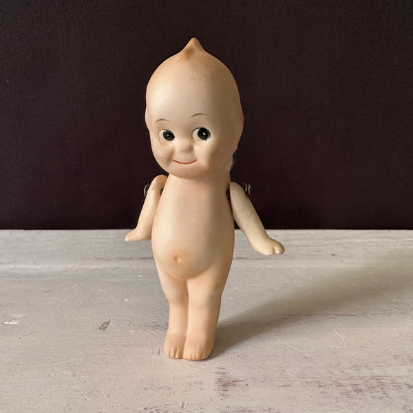 Antique SHACKMAN 5" Bisque Kewpie Figurine Jointed Arms with Blue Wings