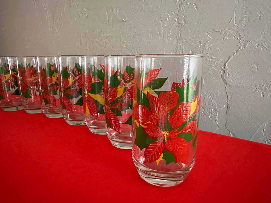 Vintage Christmas Poinsettia Tumbler/high Ball/drinking Glasses Set of