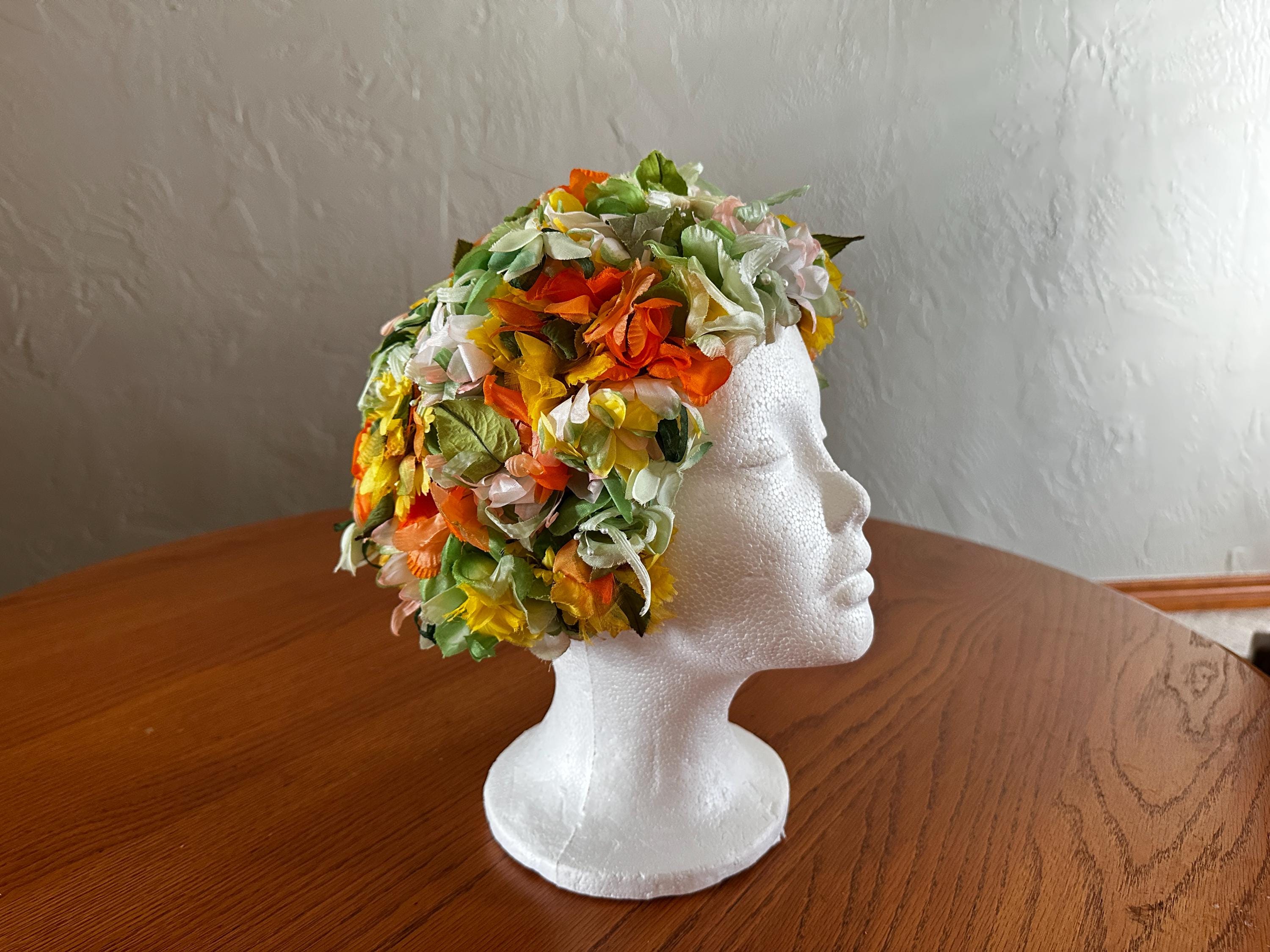 Vintage Multi-colored Flower Covered Fitted Hat THE PARIS 