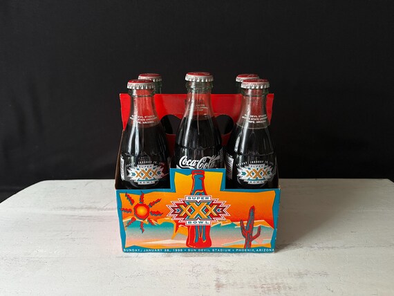 1996 Vintage Full Six Pack of Glass Coca-cola Bottles SUPER BOWL