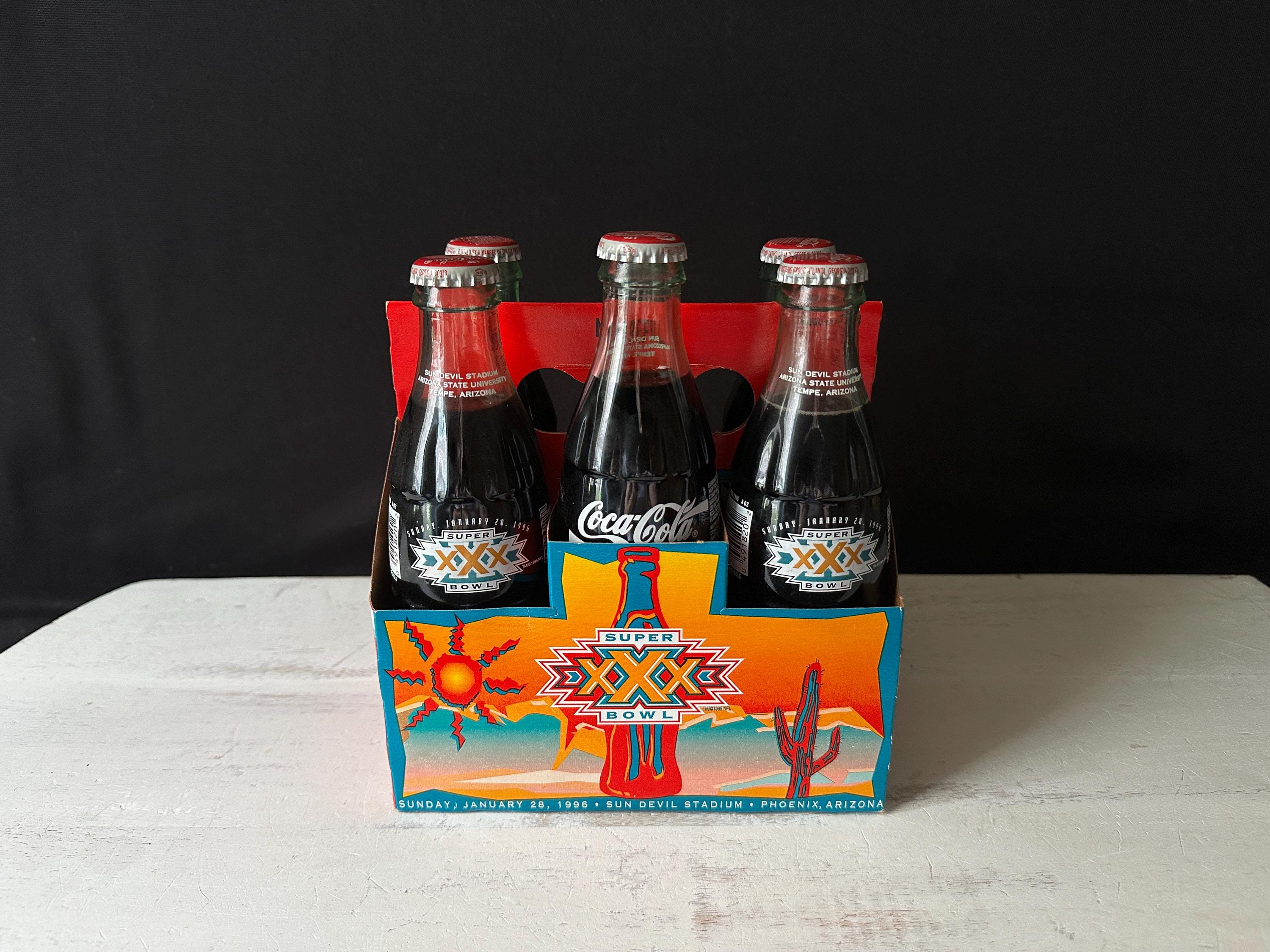 1996 Vintage Full Six Pack of Glass Coca-cola Bottles SUPER BOWL